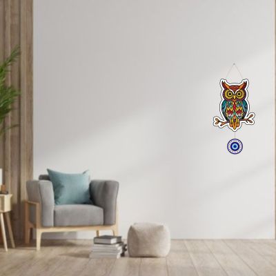 Owl with Evil Eye Wooden Wall Hanging Modern Artwork Home, Office, Living Room Decor Nazar Battu for Entrance Vastu Spiritual Traditional Home Décor